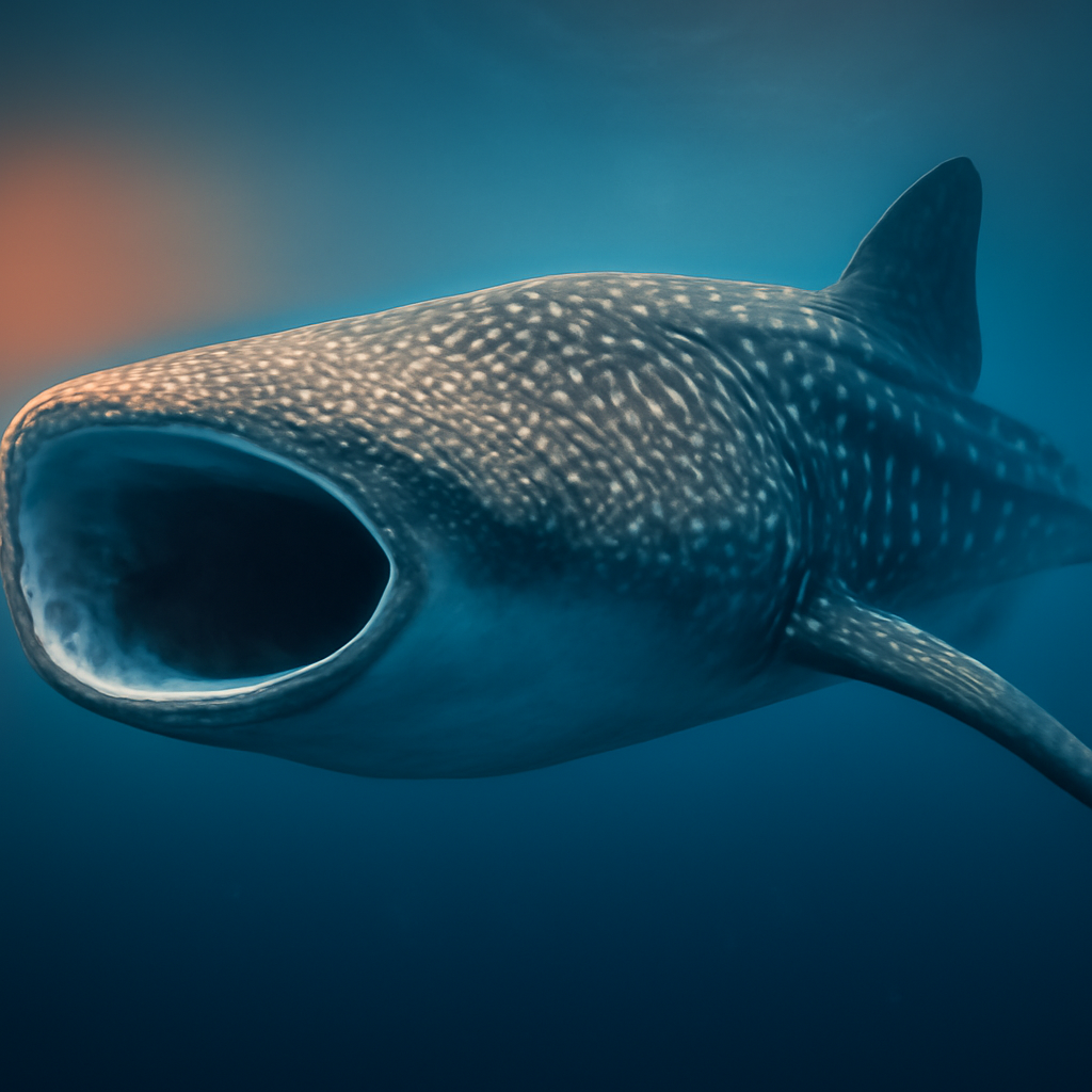 AI-generated editorial illustration for: Whale sharks are serial snackers, dorsal fin cameras reveal