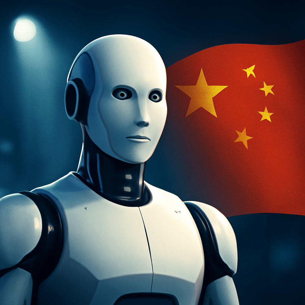 AI-generated editorial illustration for: Trump administration bans new Chinese humanoid robots