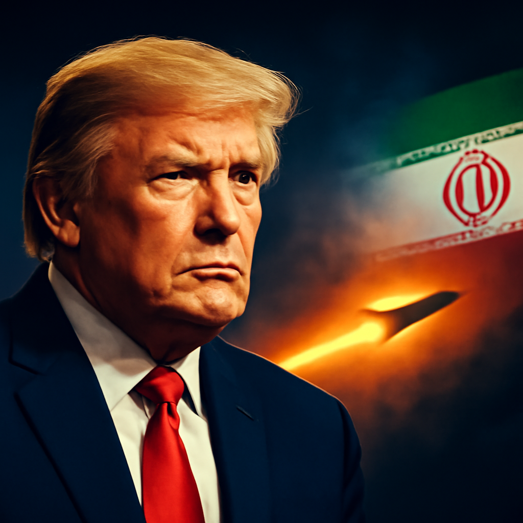 AI-generated editorial illustration for: Iran war: Trump threatens to hit Iran 'very hard'