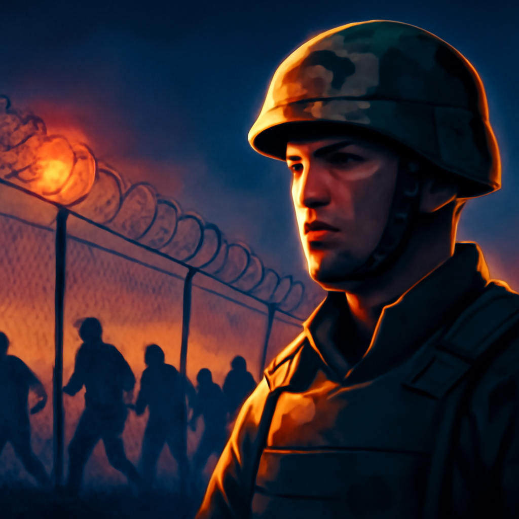 AI-generated editorial illustration for: Migrants from Morocco pour into Spanish border territory