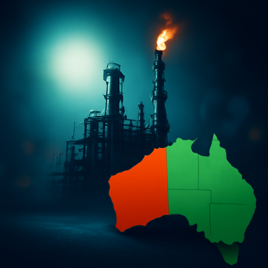 AI-generated editorial illustration for: WA's Mid West faces hurdles to becoming Australia's newest oil refinery