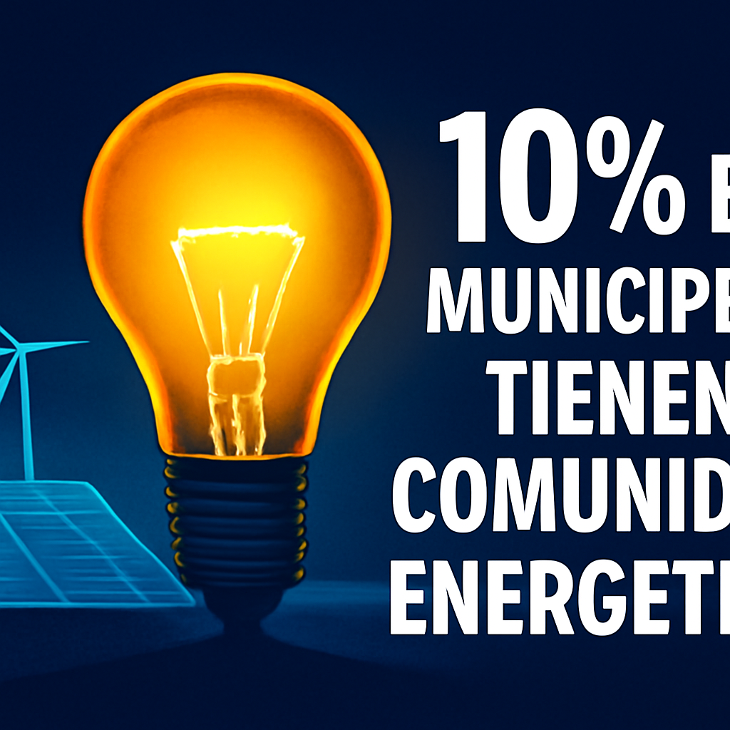 AI-generated editorial illustration for: Uno de cada diez municipios ha constituido una comunidad energética de autoconsumo, pero solo el 27% está en funcionamiento