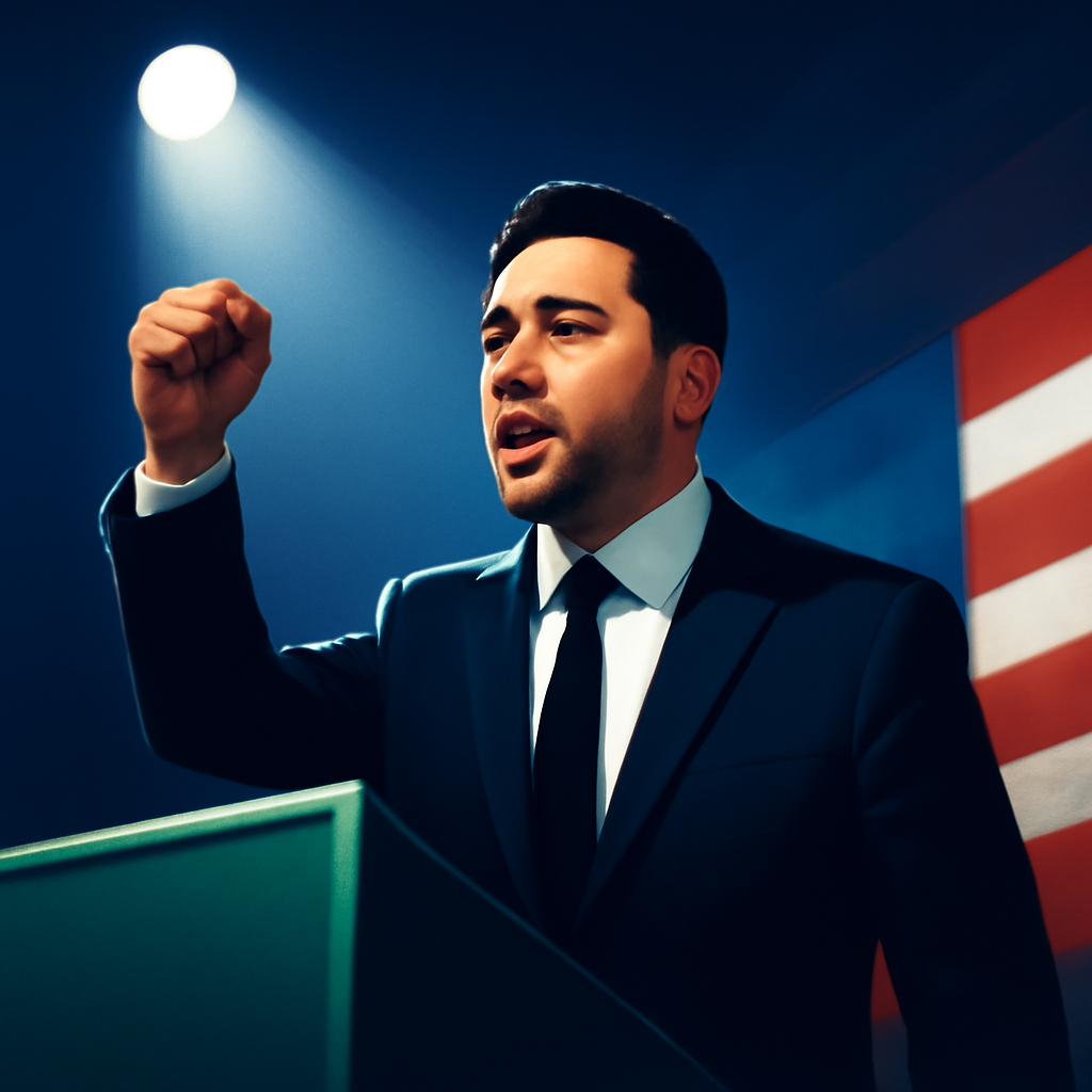 AI-generated editorial illustration for: What El-Sayed's primary win means for Democrats in November