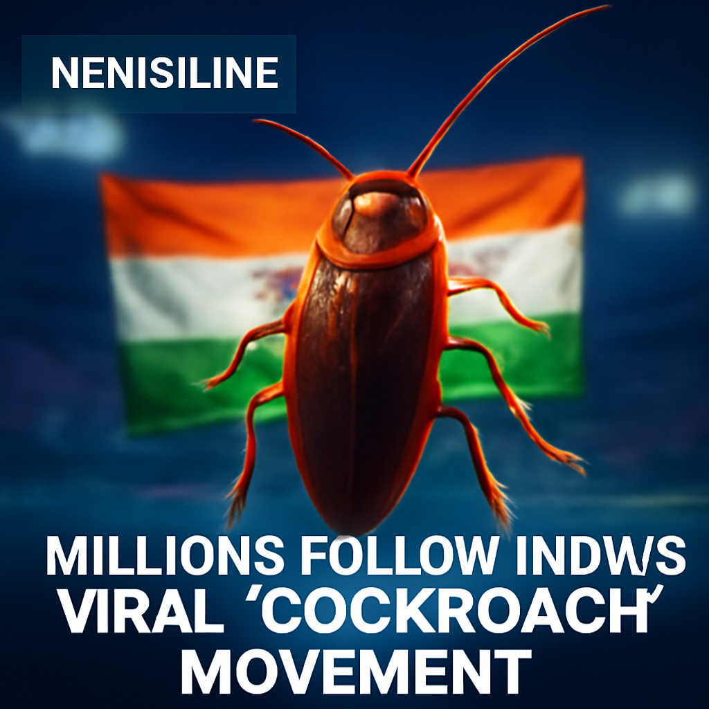 AI-generated editorial illustration for: Millions follow India's viral 'cockroach' movement