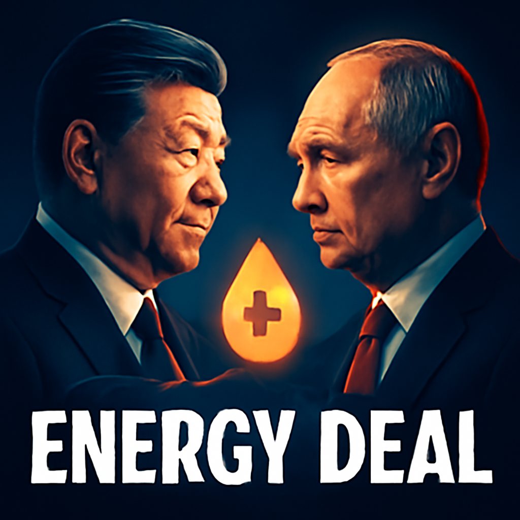 AI-generated editorial illustration for: Xi y Putin ultiman un gran acuerdo energético en plena crisis de Ormuz