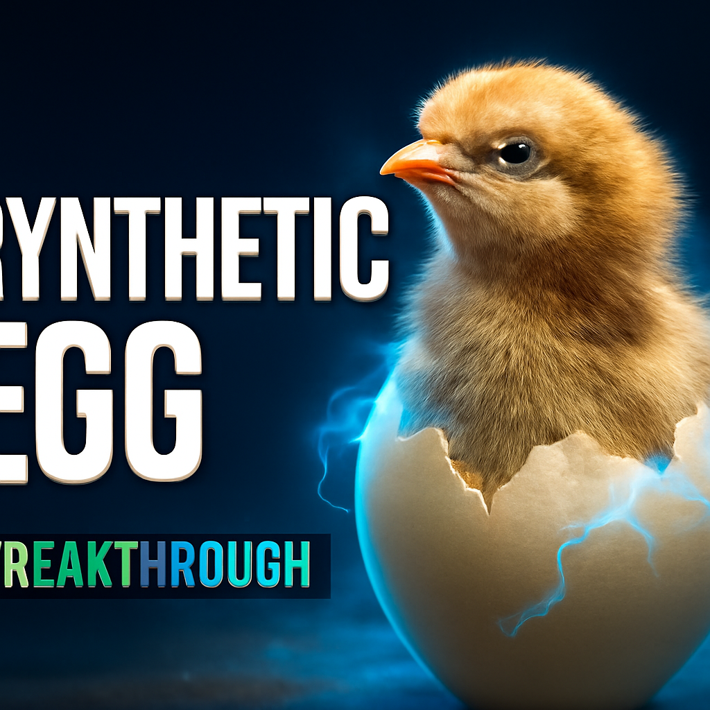 AI-generated editorial illustration for: L'entreprise Colossal Biosciences annonce la naissance de poussins à partir d'un œuf de synthèse