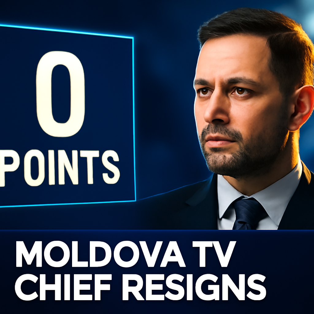 AI-generated editorial illustration for: El director de la televisión pública de Moldavia dimite por los pocos puntos que otorgó en Eurovisión a sus países vecinos