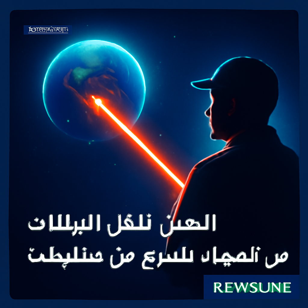 AI-generated editorial illustration for: بضوء ليزر أضعف من مصباح صغير.. الصين تنقل البيانات من الفضاء أسرع من ستارلينك