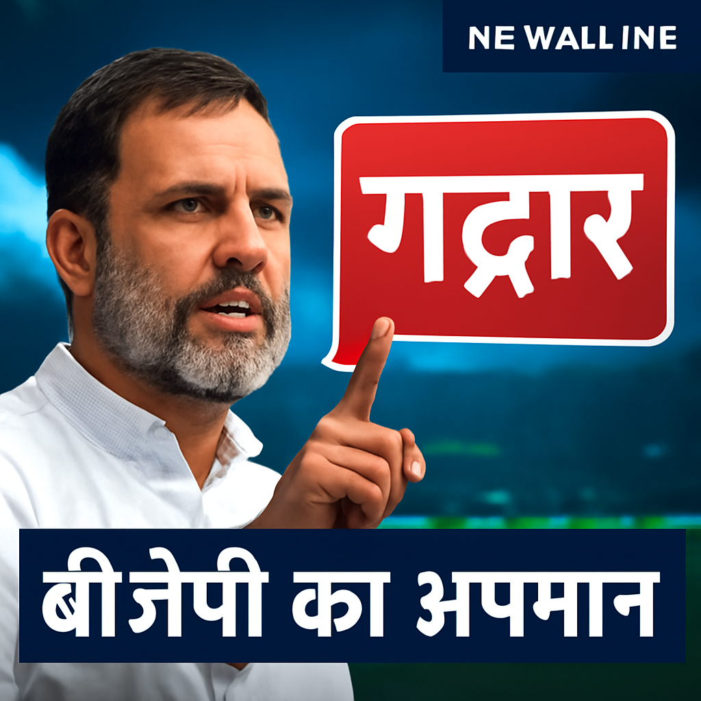AI-generated editorial illustration for: राहुल गांधी ने पीएम मोदी, अमित शाह और आरएसएस को कहा- 'ग़द्दार', बीजेपी ने बताया 140 करोड़ जनता का 'अपमान'