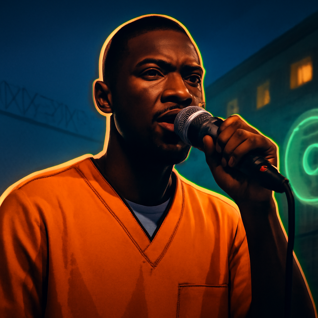 AI-generated editorial illustration for: The notorious Cameroonian prison with its own record label